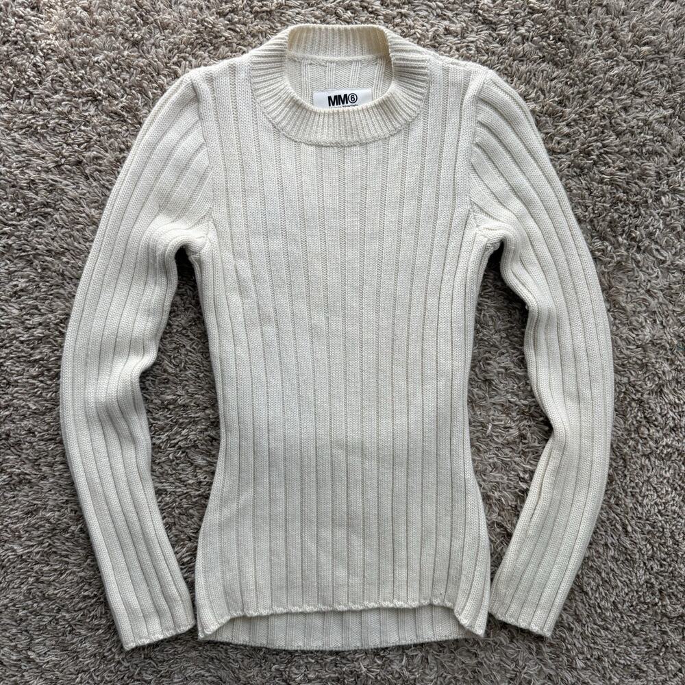 RARE MM6 Maison Margiela Ribbed Off White Roll Neck Sweater Women’s Size Medium